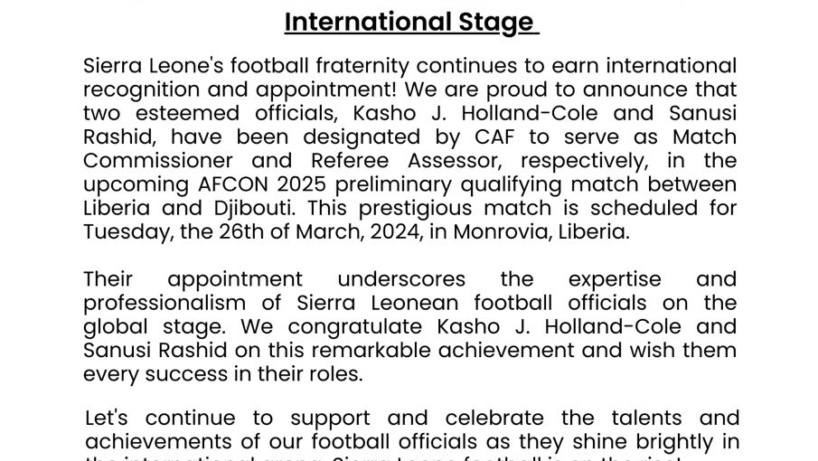 Sierra Leone Football Officials Shine on the International Stage