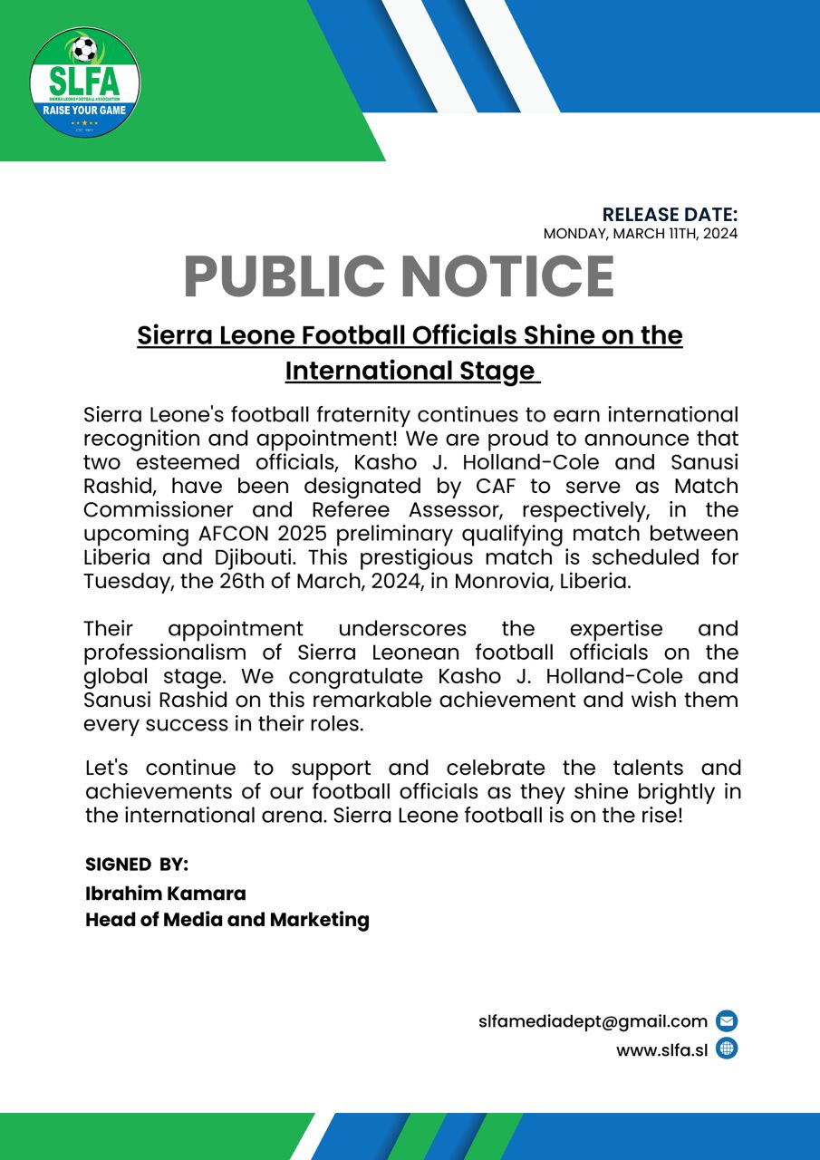 Sierra Leone Football Officials Shine on the International Stage